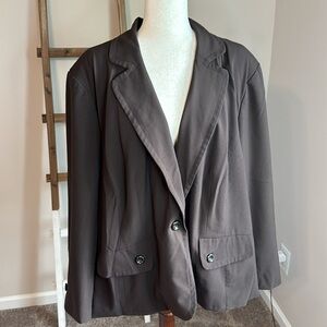 Maggie Barnes Chocolate Brown Dress Blazer with Blue Lining Size 26/28W 3X